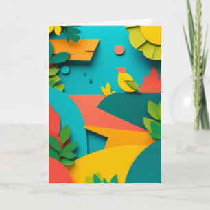 Tarjeta Saludo de pájaro vibrante recortado en papel
