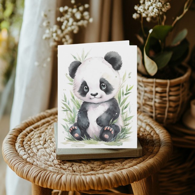 Tarjeta Saludo de Panda y Bambú (Panda and Bamboo Greeting Card)