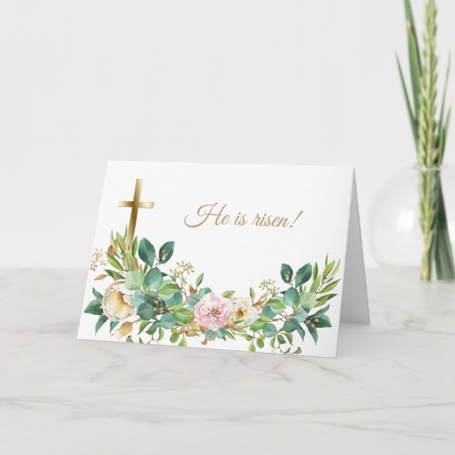 Tarjeta Saludo de Pascua Floral de la Cruz Cristiana (Anverso)