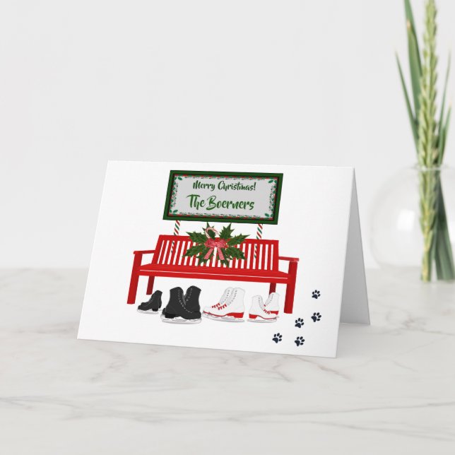 Tarjeta Saludo de patinaje sobre hielo de Feliz Navidad Ca (Anverso)