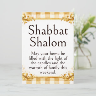 Tarjeta Saludo de Shabat Shalom, Gingham Marrón Blanco Dor