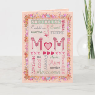 Tarjeta Saludo de tipografía floral de Día de la Madre
