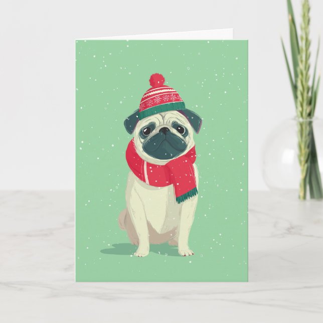 Tarjeta Saludo de vacaciones de Pug (Anverso)