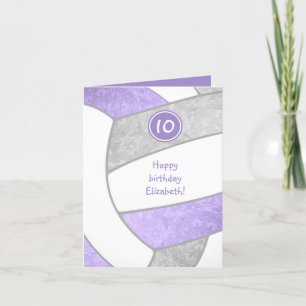 Tarjeta saludo de voleibol gris morado de lilac