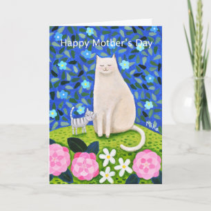 Tarjeta Saludo del día de la madre de un gato blanco bonit