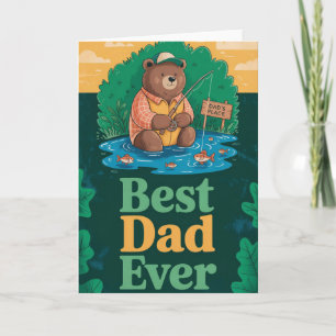 Tarjeta saludo del Día del Padre con oso lindo pescando