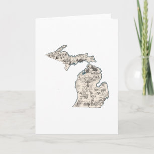 Tarjeta Saludo del Mapa de imágenes de Michigan Vintage