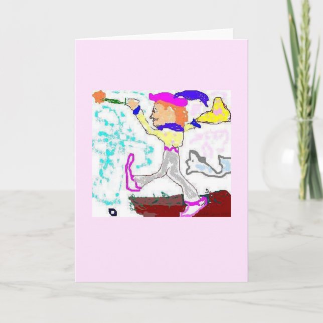 Tarjeta Saludo del tonto de Tarot (fondo rosado) (Anverso)