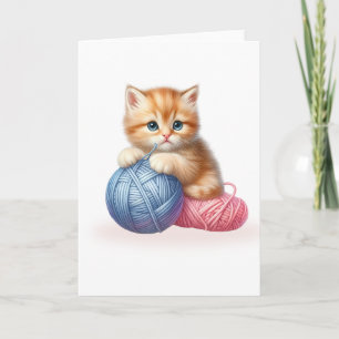 Tarjeta Saludo en blanco de gatitos brillantes de color az