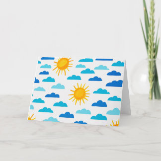 Tarjeta Saludo en blanco de Sun y nubes