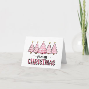 Tarjeta Saludo en blanco del árbol de navidad rosado Merry