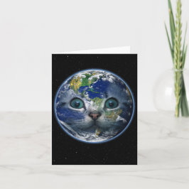 Tarjeta Saludo en blanco del gato espacial Earth