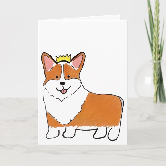 Tarjeta Saludo en blanco para perro corgi real (Anverso)