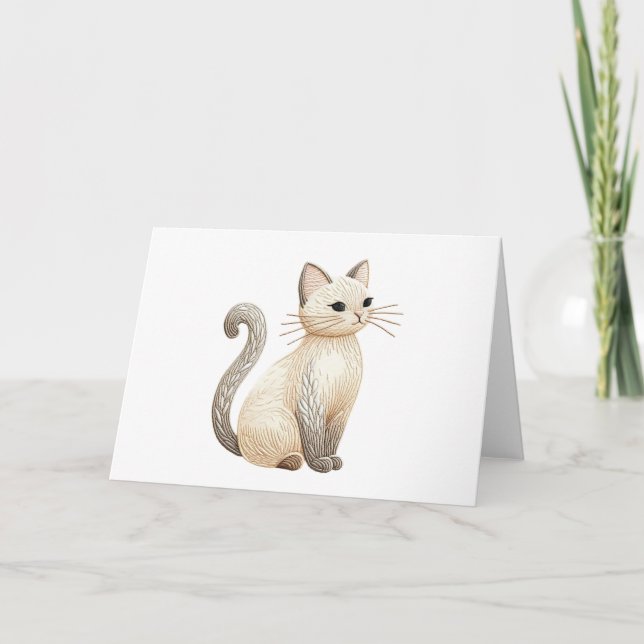 Tarjeta Saludo en blanco y negro del gato de Boho neutral (Anverso)
