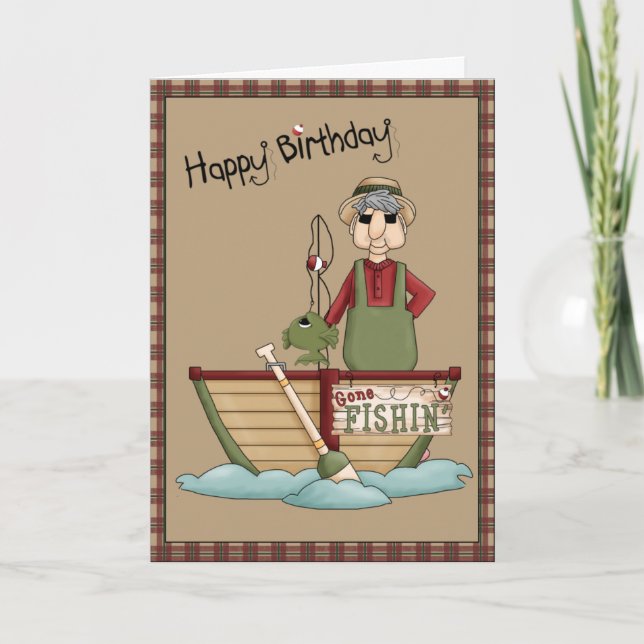 Tarjeta Saludo ido del feliz cumpleaños de Fishin (Anverso)