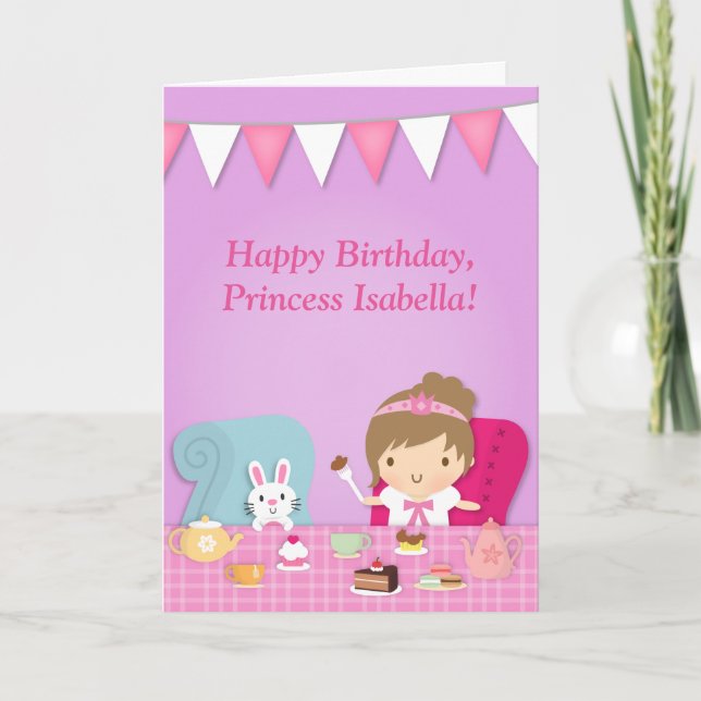 Tarjeta Saludo lindo del cumpleaños de la fiesta del té de (Anverso)
