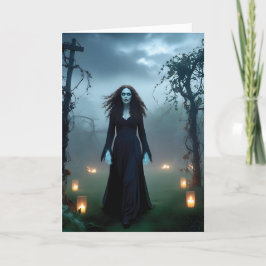 Tarjeta Saludo mágico y espeluznante de bruja "¡Feliz Hall