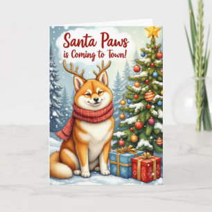 Tarjeta Saludo Navideño Akita Santa Paws