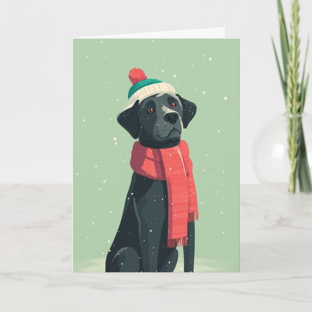 Tarjeta Saludo Navideño de Labrador Negro (Anverso)