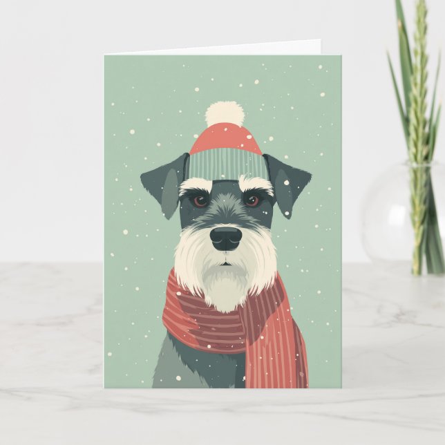 Tarjeta Saludo Navideño de Schnauzer (Anverso)
