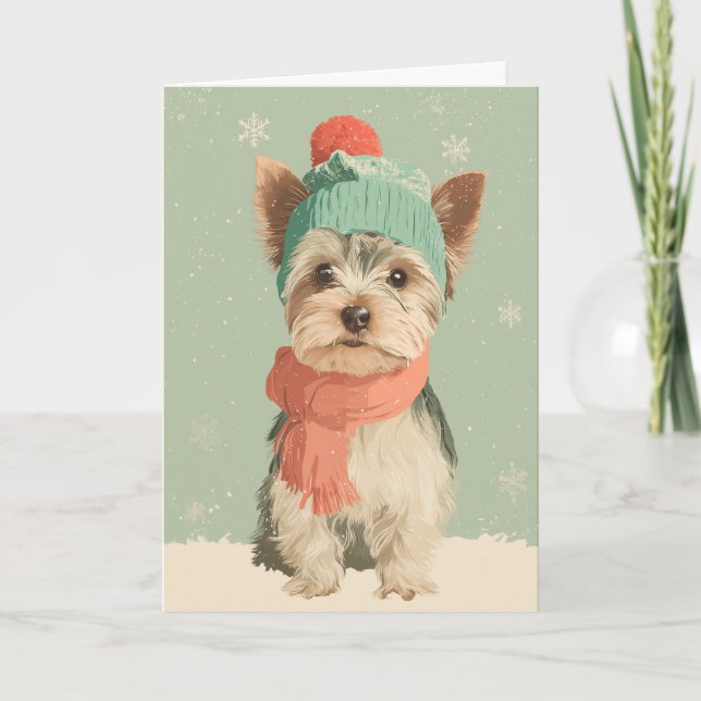 Tarjeta Saludo Navideño de Yorkie (Anverso)