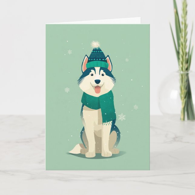 Tarjeta Saludo Navideño Husky (Anverso)