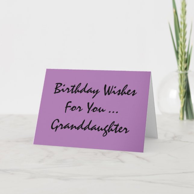 Tarjeta Saludo, nieta, púrpura y negro del cumpleaños (Anverso)