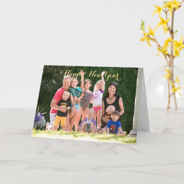 Tarjeta Saludo personalizado de fotos familiares de Año Nu (flor amarilla)