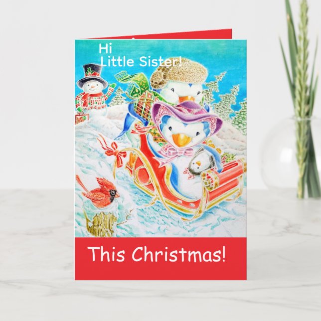 Tarjeta Saludo personalizado de Navidades de hermanita (Anverso)
