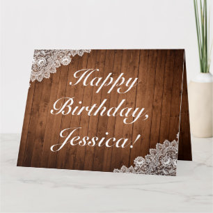 Tarjeta Saludo plegado de cumpleaños de Rustic Wood & Lace
