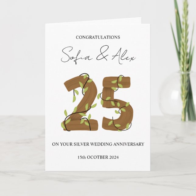 Tarjeta Saludo por el 25º aniversario del boda de Wooden S (Anverso)
