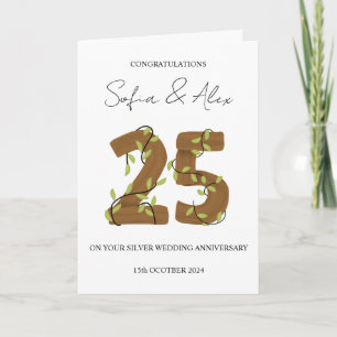 Tarjeta Saludo por el 25º aniversario del boda de Wooden S