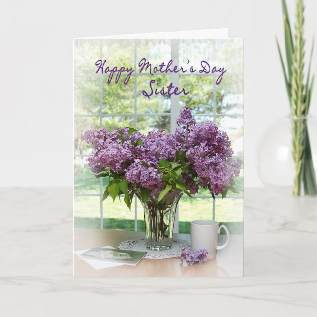 Tarjeta Saludo por el Día de la Madre - Hermana - Lilacs (Anverso)