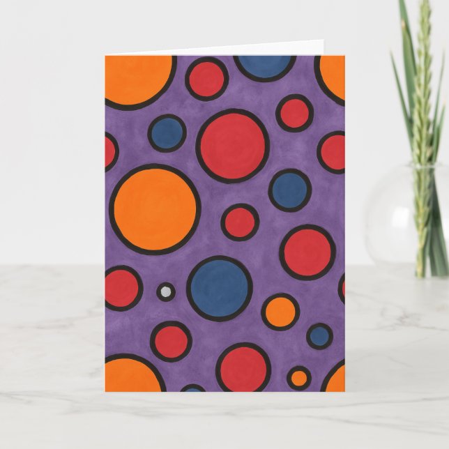 Tarjeta Saludo rojo y Naranja con puntos de polka (Anverso)