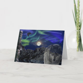 Tarjeta Saludo-tarjeta del lobo gris, de los cuervos y de