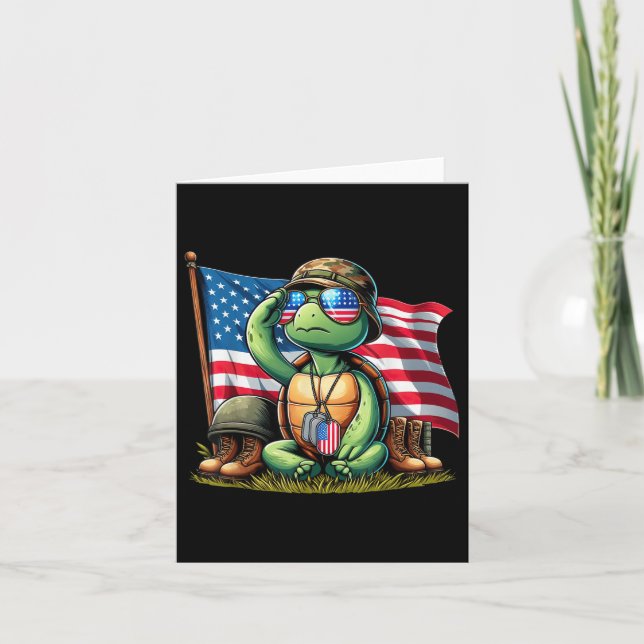 Tarjeta Saludo Tortuga Americana Bandera De Usa Día Memori (Anverso)