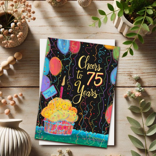 Tarjeta Saludos a 75 años feliz cumpleaños (Subido por el creador)