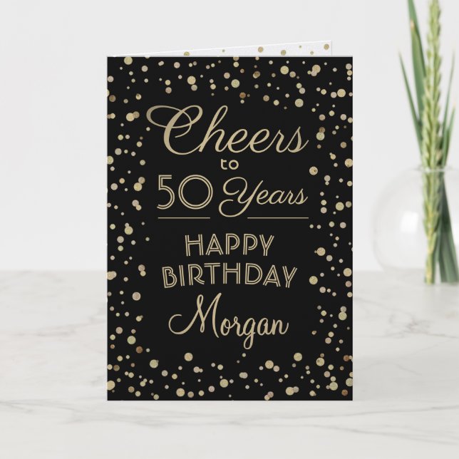 Tarjeta Saludos a cualquier año cumpleaños Confetti de oro (Anverso)