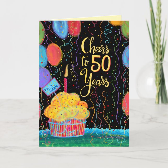 Tarjeta Saludos a los globos de cumpleaños de 50 años (Anverso)