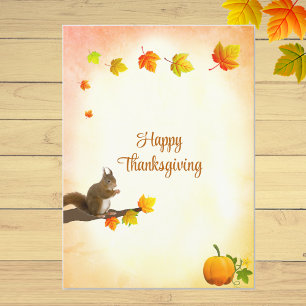 Tarjeta Saludos de Acción de Gracias de hojas de otoño y a