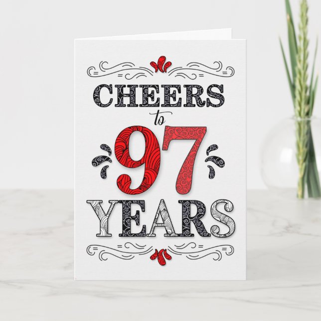 Tarjeta Saludos de cumpleaños 97 en el patrón negro blanco (Anverso)