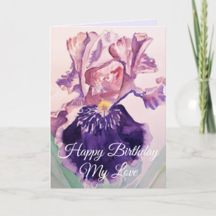 Tarjeta Saludos de cumpleaños de Iris Watercolor Purple Ga