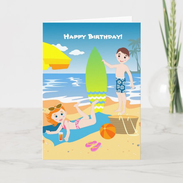 Tarjeta Saludos de cumpleaños de niños de playa (Anverso)