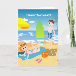 Tarjeta Saludos de cumpleaños de niños de playa