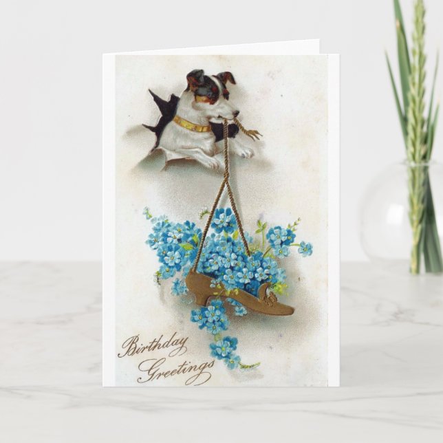 Tarjeta Saludos de cumpleaños de perro y zapato (Anverso)