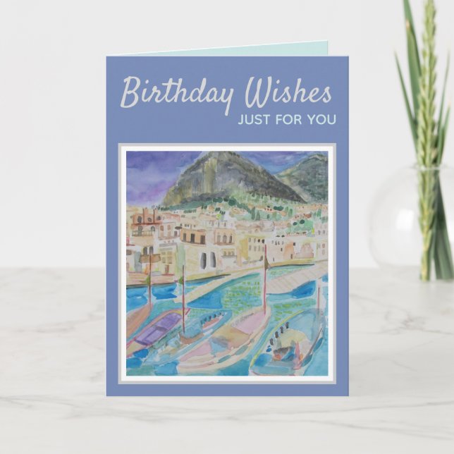 Tarjeta Saludos de cumpleaños en barco de vela de Italia (Anverso)