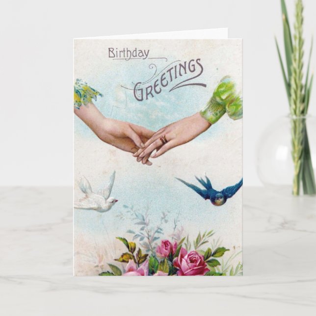 Tarjeta Saludos de cumpleaños Manos y Aves (Anverso)