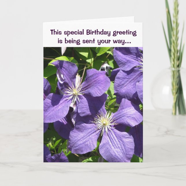 Tarjeta Saludos de cumpleaños Purple Clematis (Anverso)
