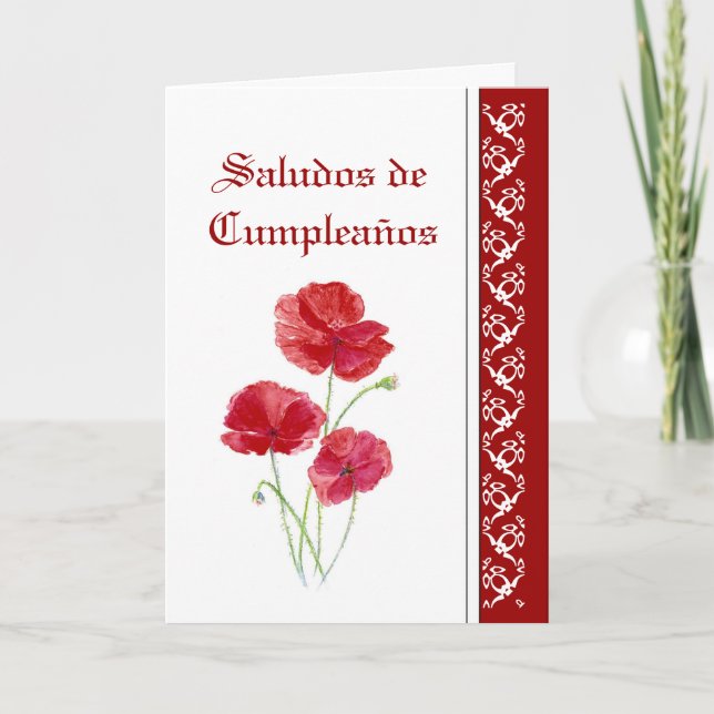 Tarjeta Saludos de Cumpleaños   Red PoppiesGarden Flowers (Anverso)