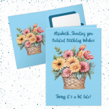 Saludos de cumpleaños retrasados nombre azul